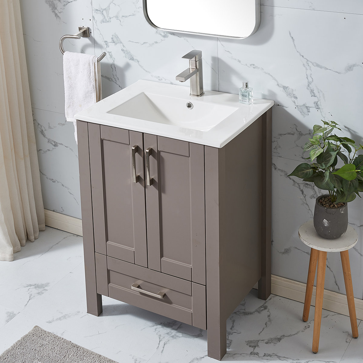 Popity Home 24''Freestanding Black Wood Khaki Modern Single Bathroom ...