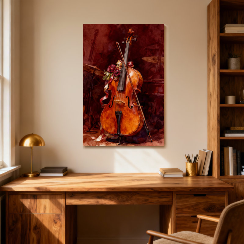 Violoncelle de Noël avec fleurs et ruban, H 48 po x l 32 po