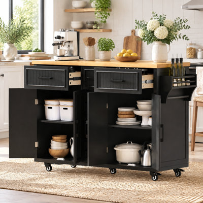 Îlot de cuisine extérieur, station de préparation en bois de sapin avec plateau en acier inoxydable, armoire de rangement, tiroir, tablettes ouvertes, porte-serviettes et roues verrouillables