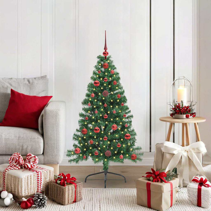  Artificial Pre-lit Christmas Tree PVC, Green/Red, 3.94' H
