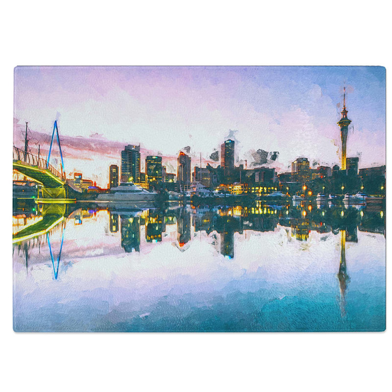 Tempered Glass Auckland Skyline in New Zealand Chopping Board, 39 cm W x 28.5 cm L