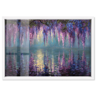 Décoration murale rétro mauve à motif cascade sur l'eau I par Art Remedy, cadre blanc, 54 x 36