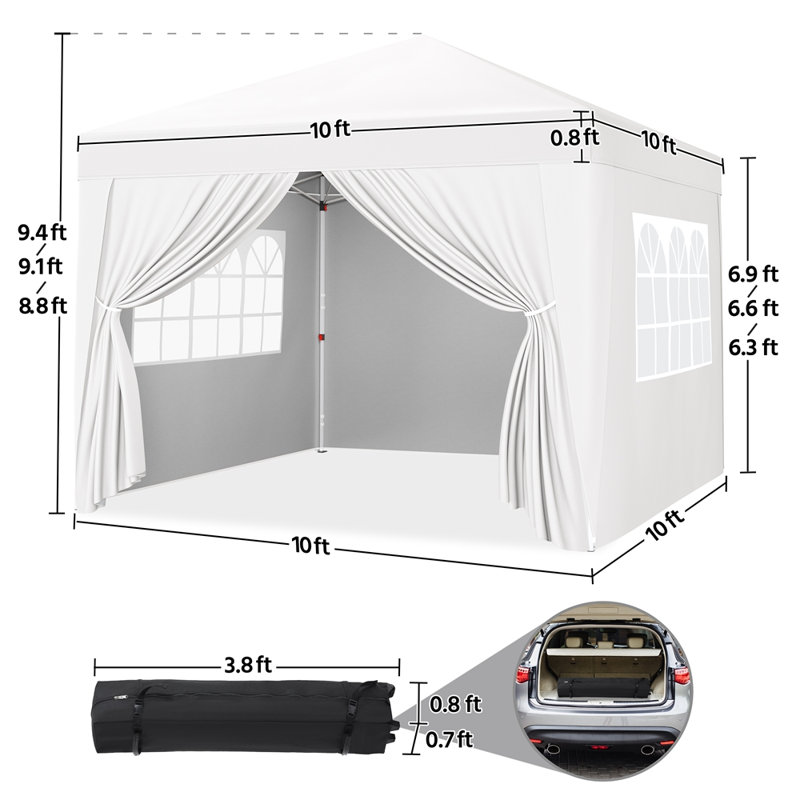 10 Ft. W x 10 Ft. D Iron Pop-Up Canopy, White