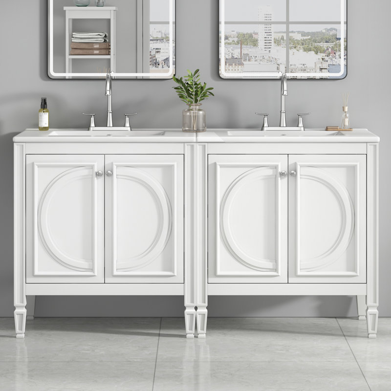Ensemble de coiffeuses spacieuses et durables, lavabo en céramique, style rétro