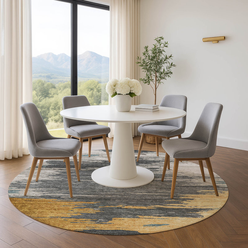 Premium Machine Washable Ansley Abstract Rug, Round 8'