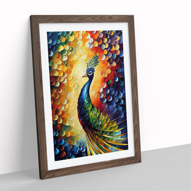 Peacock Portrait No.3 - Wall Art, 66cm H x 48cm W, Walnut Framed Paper, White