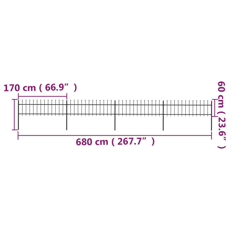 Clôture en métal noir Kimmswick, H 2 pi x l 22,3 pi