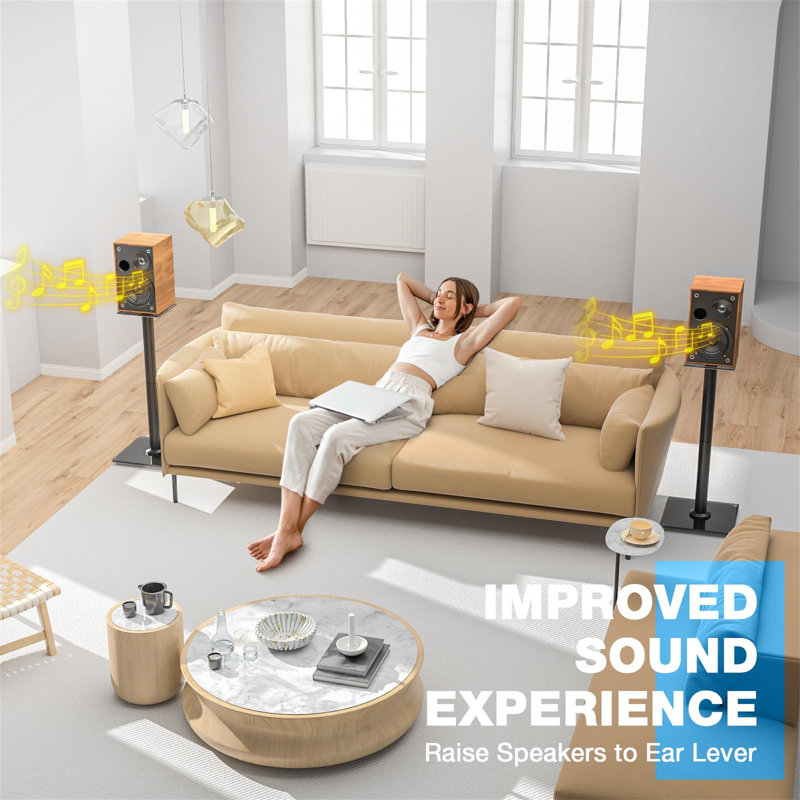 68cm Universal Floor Fixed Height Speaker Stand 28 Inch For Surround Sound - Holds Satellite & Small Bookshelf Speakers Up To 10Kgs - Cable Management - Easy Assembly - Set Of 2 (Speakers Not Included)