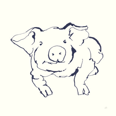 Line Pig II Navy by Chris Paschke - Wrapped Canvas Print