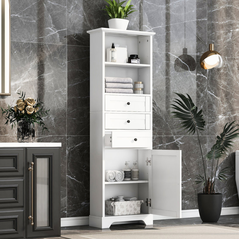 Armoire blanche avec tablettes réglables - 3 tiroirs, surface lisse, pour différentes pièces Tiroirs hauts, tablettes, salle de bain propre