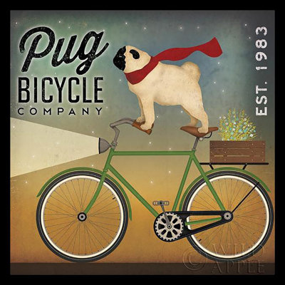Reproduction d’art graphique sur papier, « Pug on a bicycle Company » par Ryan Fowler