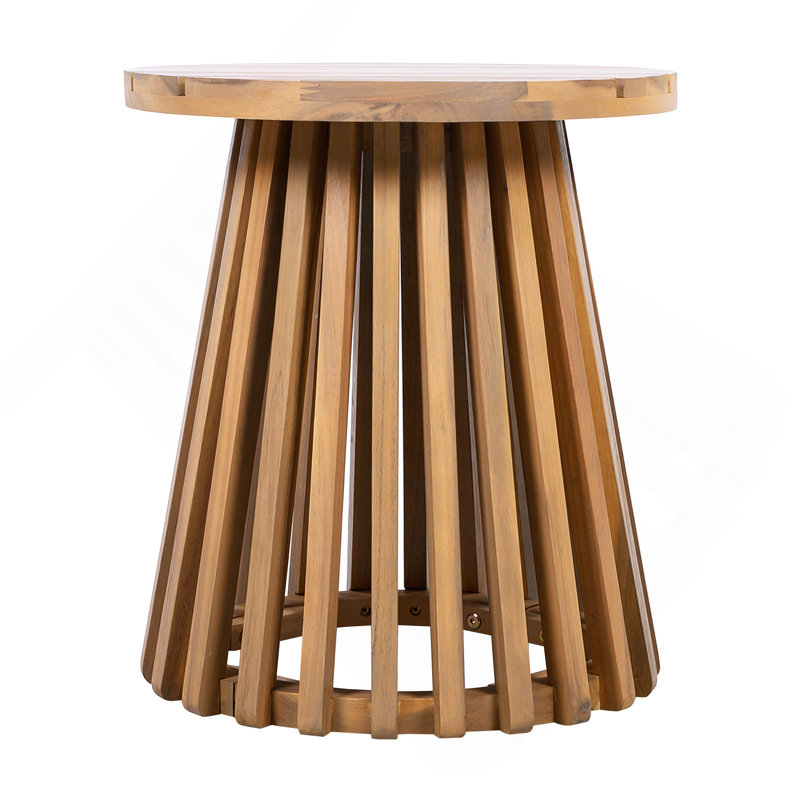 Outdoor Acacia Wood Patio Side Table, Round Coffee Table For Backyard, Lawn, Balcony, Light Teak