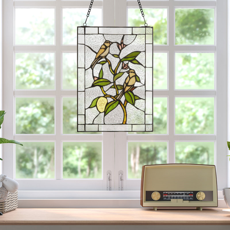 14"H Birds In A Lemon Tree Stained Glass Decorative Window Panel
