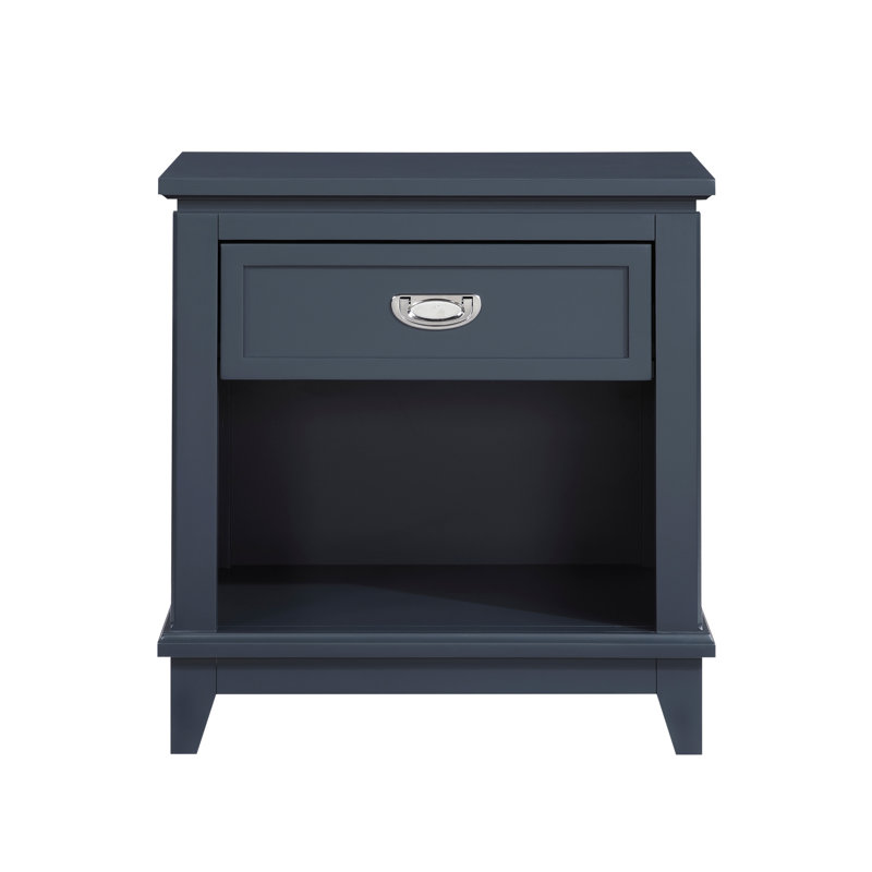 Table de chevet, tiroir et tablette bleu marine classique, aucun assemblage requis pour la décoration de chambre à coucher avec rangement inférieur