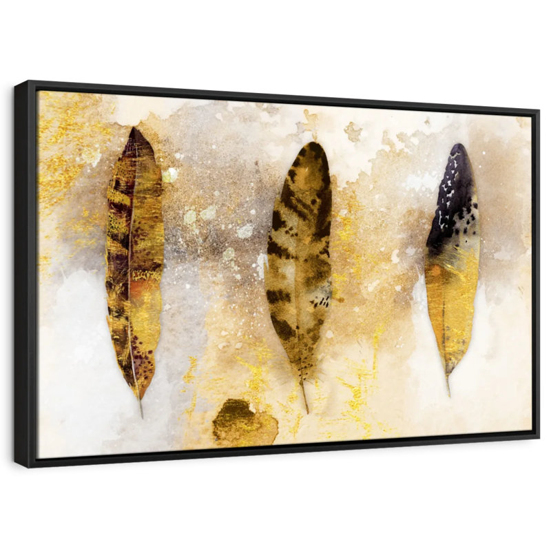 " Gold Speckled Grunge Feathers Canvas Print "