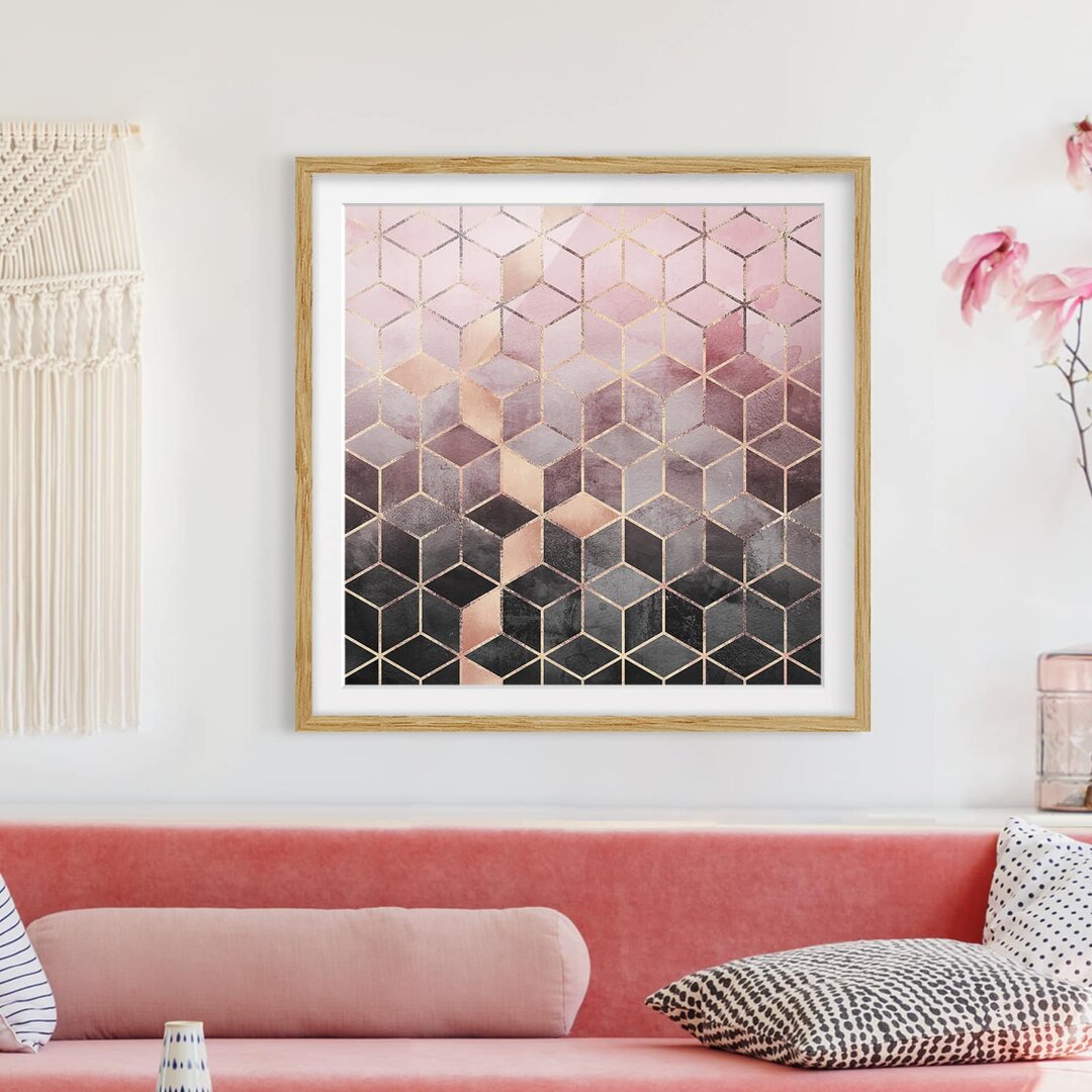 Gerahmtes Poster Pink Grey Golden Geometry