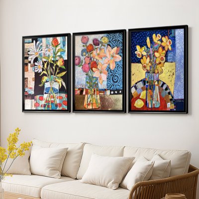 Papier Mache Arrangment I  -Custom Framed  Wrapped Gallery Canvas - 3 Pieces
