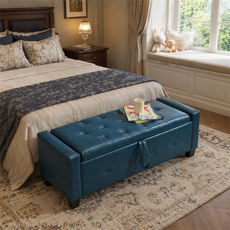 48" Ottoman Bench With Storage, Blue