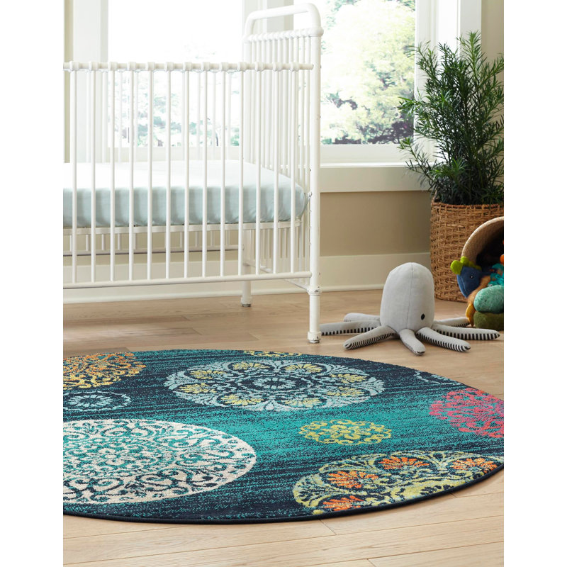 Akridge Floral Indoor Rug, Round 5'3"