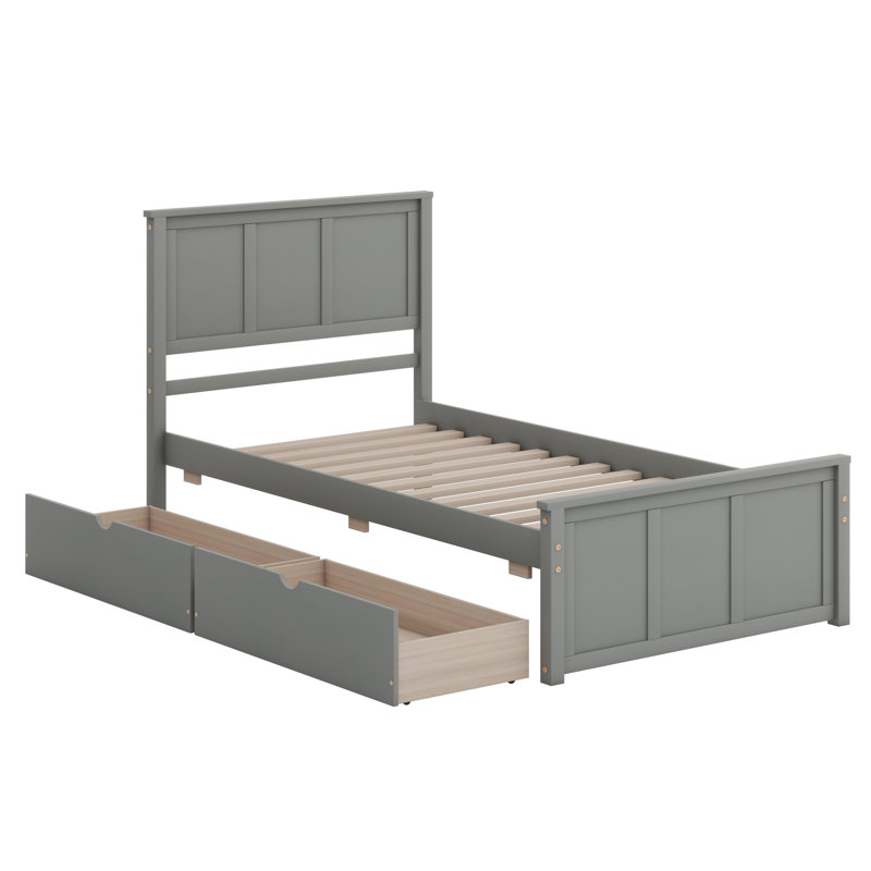Lit plateforme avec rangement à 2 tiroirs, gris