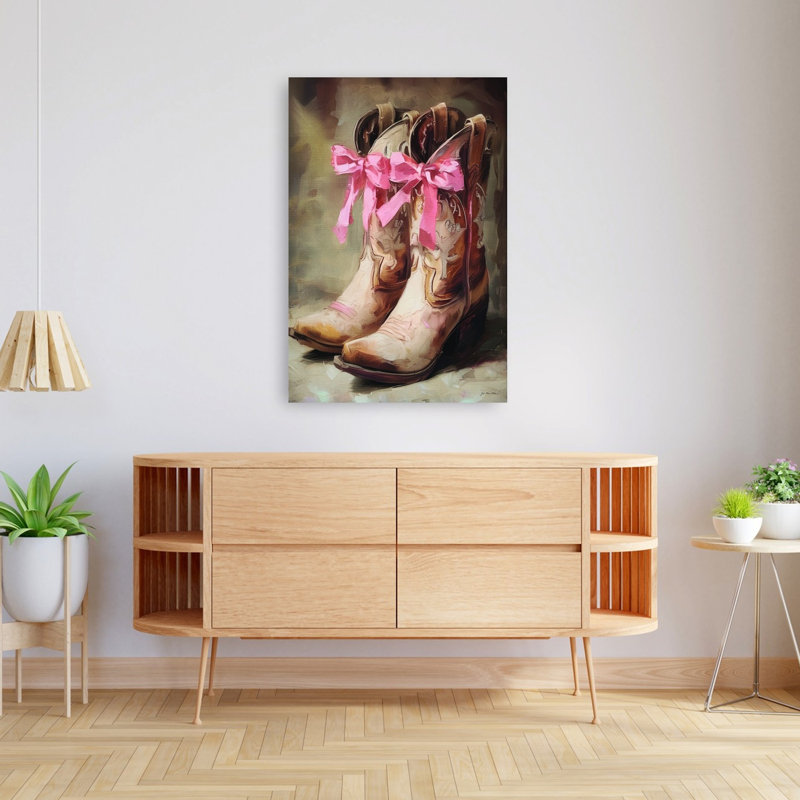 Pink Bow Boots Abstract Contemporary Wall Art Print, 48" H x 32" W