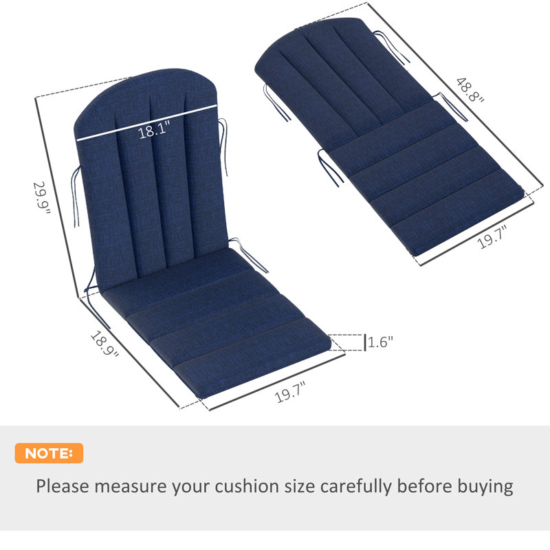 Set of 4 Outdoor Chair Cushions, High Back Adirondack Chair Cushion with Ties, High-Density Foam, Navy Blue, Navy Blue