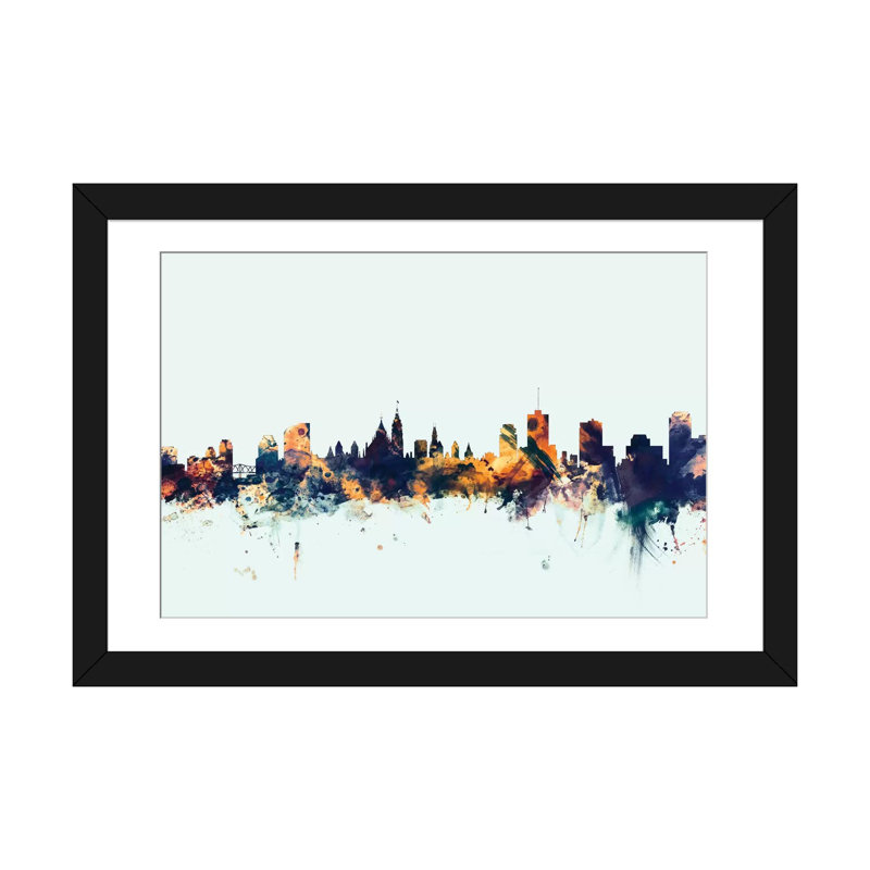Skyline Series: Ottawa, Canada, impression sur toile tendue en bleu, H 24 po x l 32 po x P 1 po, Papier d'art encadré noir