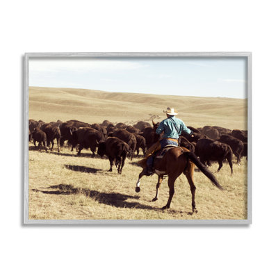 Ba-318-Framed " Cowboy And Cattle In Desert " by Danita Delimont