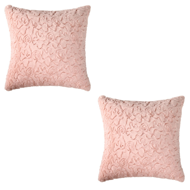 Floral Faux Fur Reversible Pillow Cover, Pink, 20" H x 20" W 