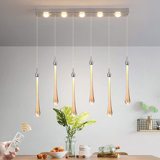 Luminaires suspendus en cristal Mccolister, luminaire suspendu moderne à intensité variable avec goutte en verre bullé, lustre à DEL 6 lumières au fini chrome intégré pour îlot de cuisine