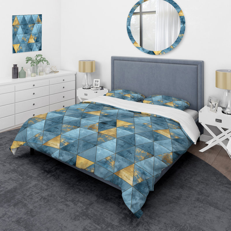 Ensemble de housse de couette Blue Gold Triangle Glam II - Glam, Housse de couette très grand + 2 taies décorativ