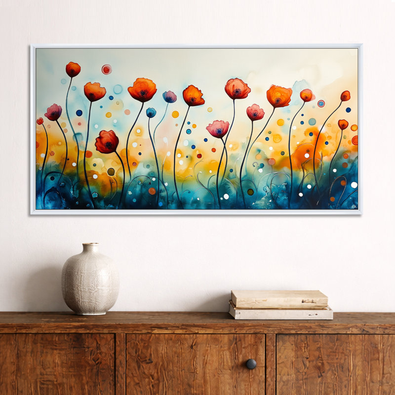Orange orange Eli I - art mural encadré floral orange, impressions sur toile nature, H 16 po x l 32 po, Cadre flottant blanc