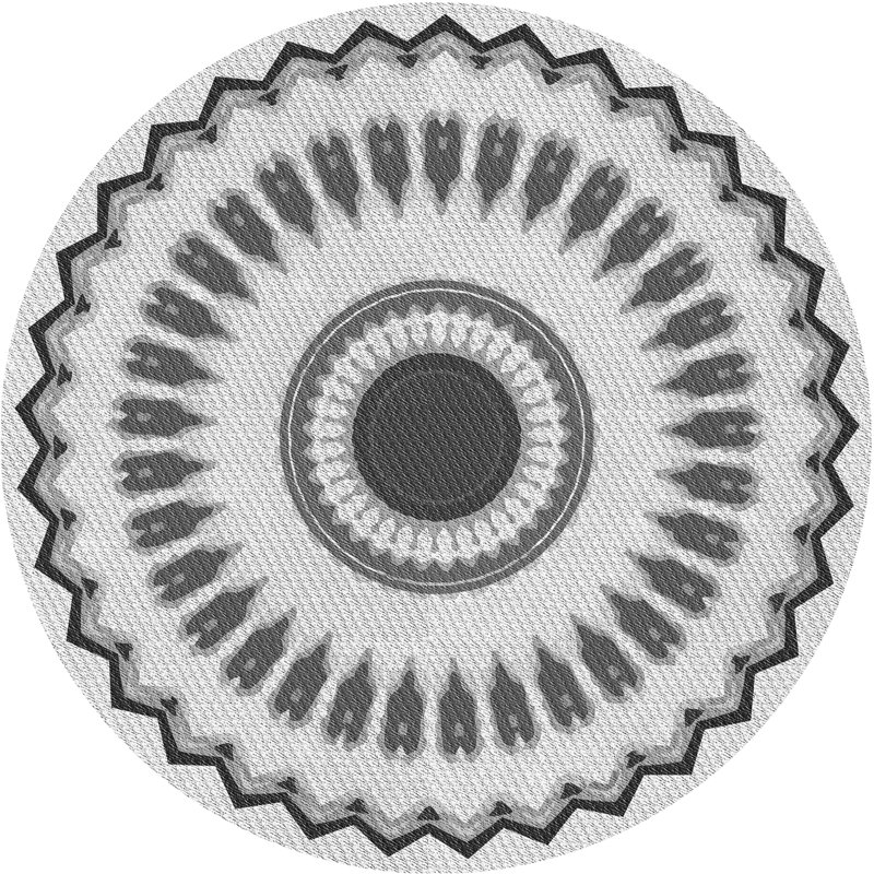 Laine tissée à la machine de style oriental et polyester noir/gris Tapis décoratif, Rond 3 pi