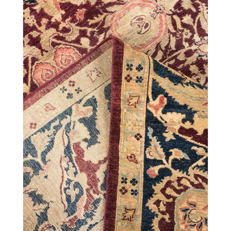 Tapis unique en laine noué à la main 8 pi 1 po x 10 pi 4 po nouvel âge Ohlone - rouge / beige / bleu