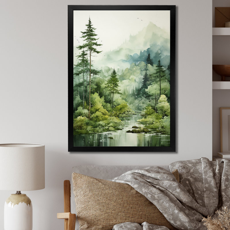 Forêt, énigmatique, forêt, art mural, Cadre simple noir, H 32 po x l 16 po x P 1 po