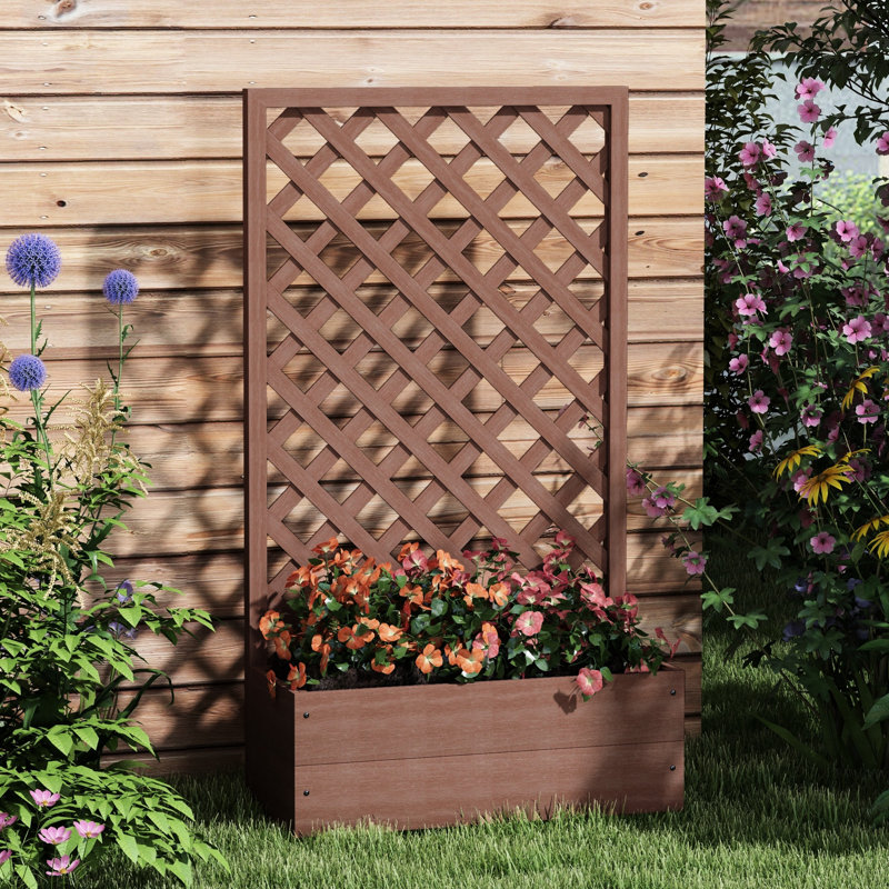 Raised Herb Bed With Trellis, Draining Gap For Plants, 29.5"X13.25"X53.25", Brown Garden Brown, 53.25" Height, Climbers