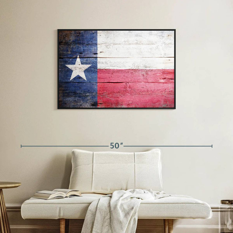 Drapeau en bois du Texas, Cadre flottant noir, 37 po x 25 po