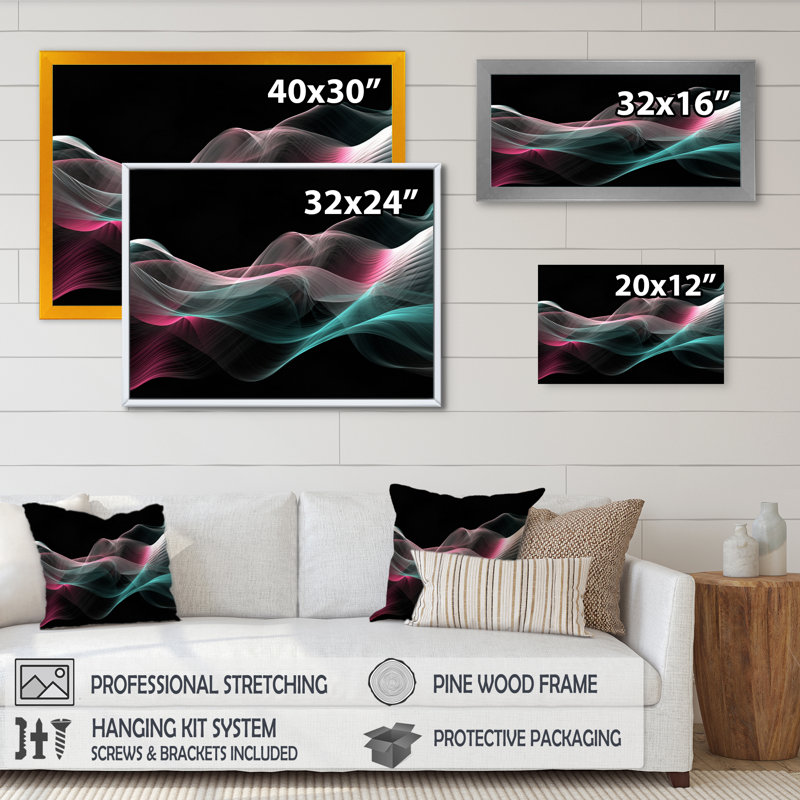 Abstraction contemplative verte et rose II - impression, Cadre photo noir, H 12 po x l 20 po x P 1 po