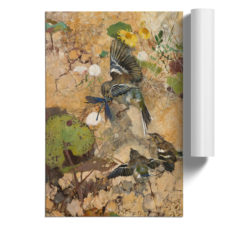 Birds And Dragonflies by Bruno Liljefors - No Frame Painting, 30cm H x 21cm W x 0.1cm D