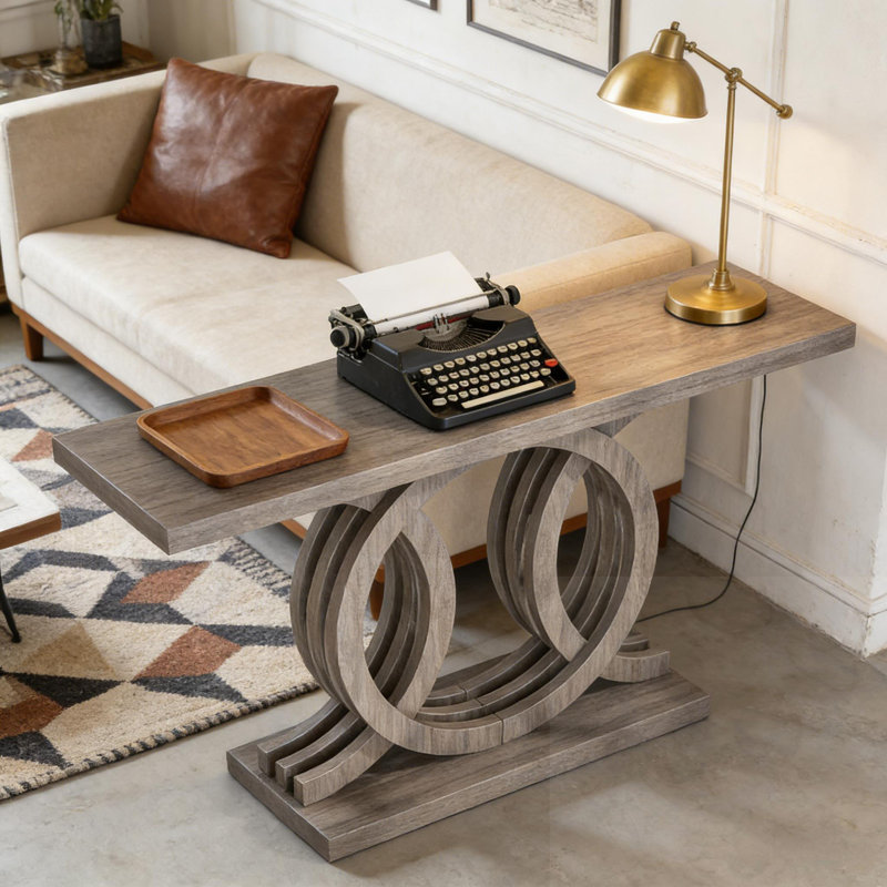 Console en bois avec base géométrique
