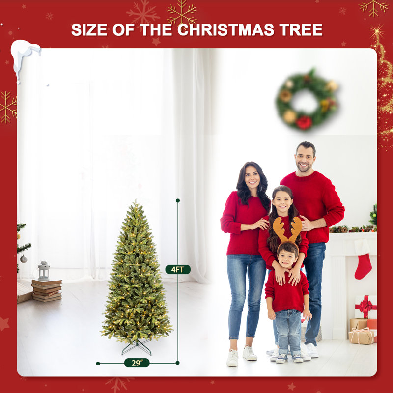 Pre-lit Christmas Tree Artificial Pencil Christmas Trees, 4'
