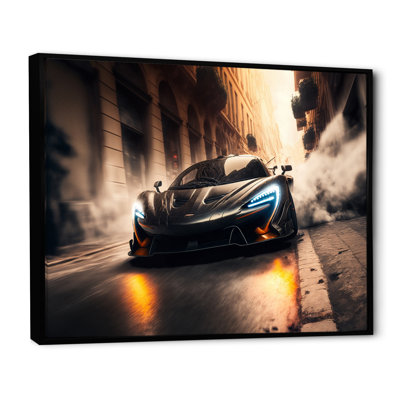 Black McClaren Sports Car Racing In Italian Street - Cars Race Car Canvas Art
