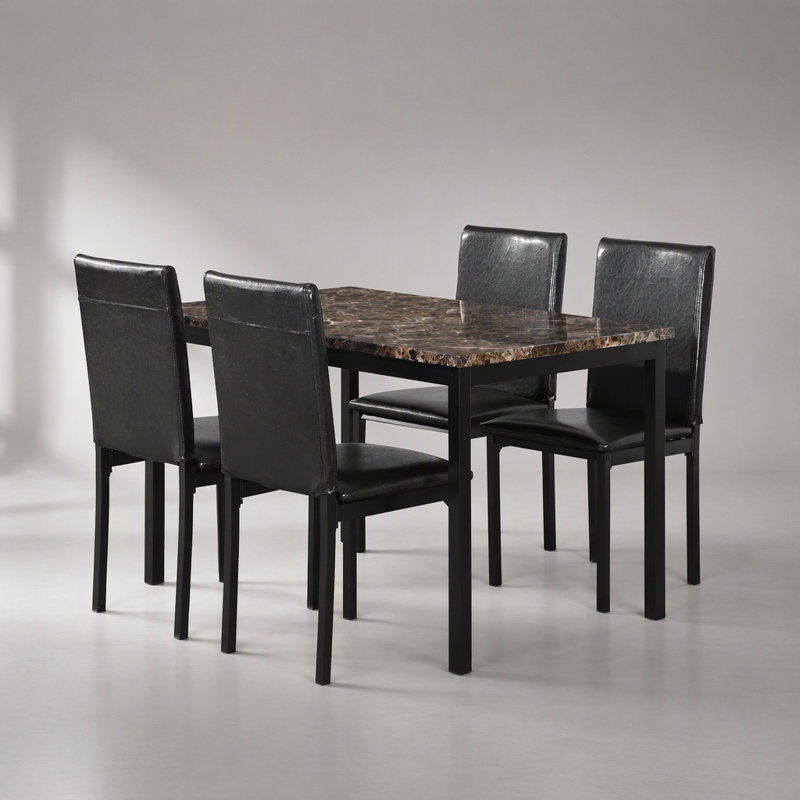 Stylish 5-Piece Metal Dinette Set with Faux Marble Top, Perfect for Family Meals and Gatherings, Easy Assembly and Durable Design