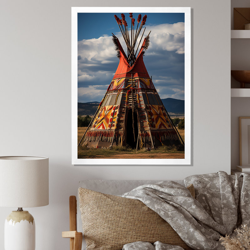 Tipi amérindien harmonie des prairies - Imprimé, Cadre photo blanc, H 32 po x l 16 po x P 1 po