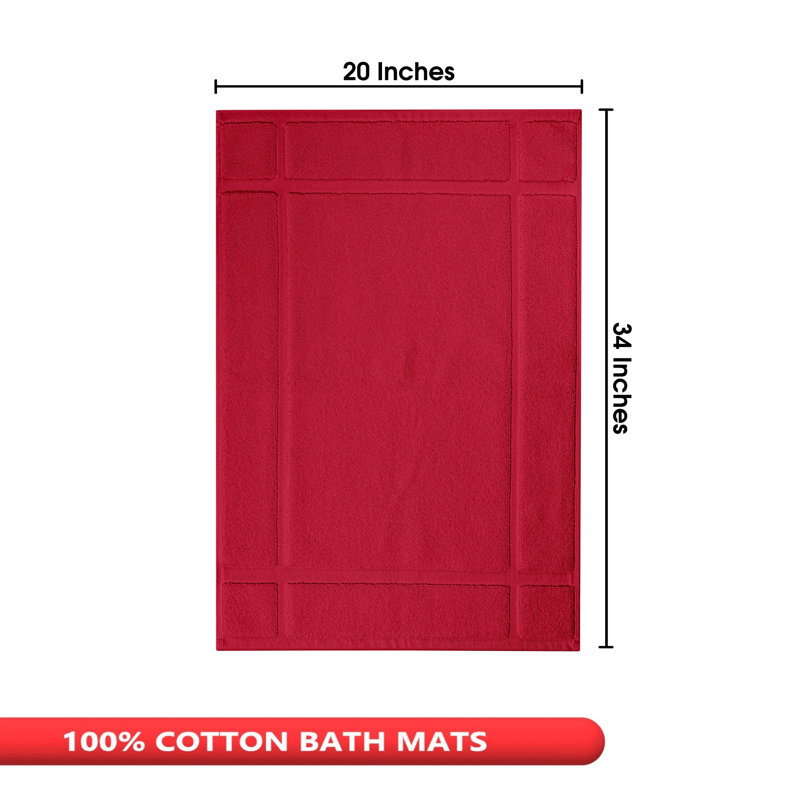 1350 GSM 100% Cotton Solid Bath Mat for Bathroom Floor , Red, 34" W x 20" L