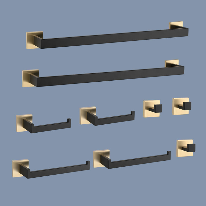 9 - Piece Bathroom Hardware Set, Black/Gold