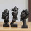 Ensemble de 3 statues penseur, figurines abstraites en résine pour bureau à domicile, décor de bureau, noir