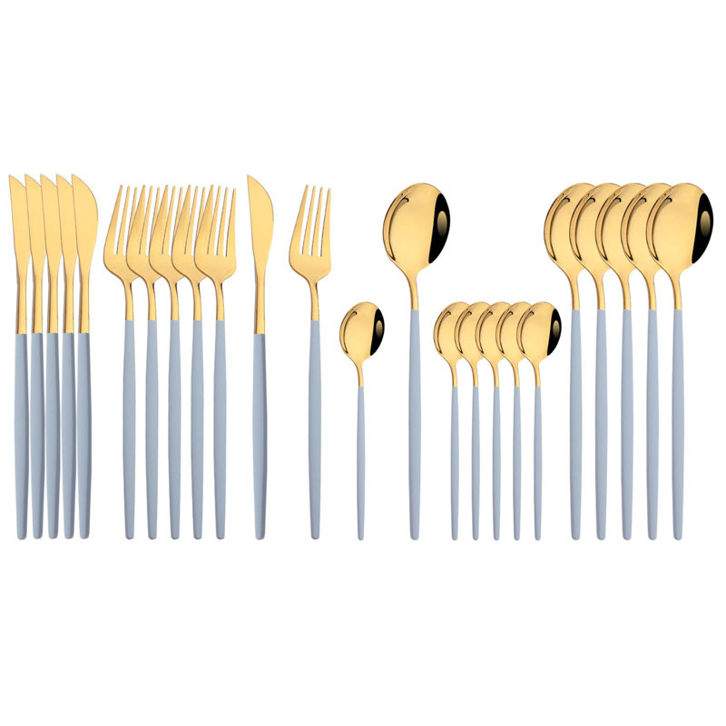Flatware Serving Set 24 Piece, Haze Blue Gold