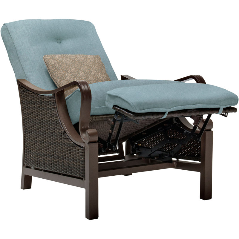 Craighead Luxury Recliner Patio Chair with Plush Cushions and Accent Pillow, Ocean Blue