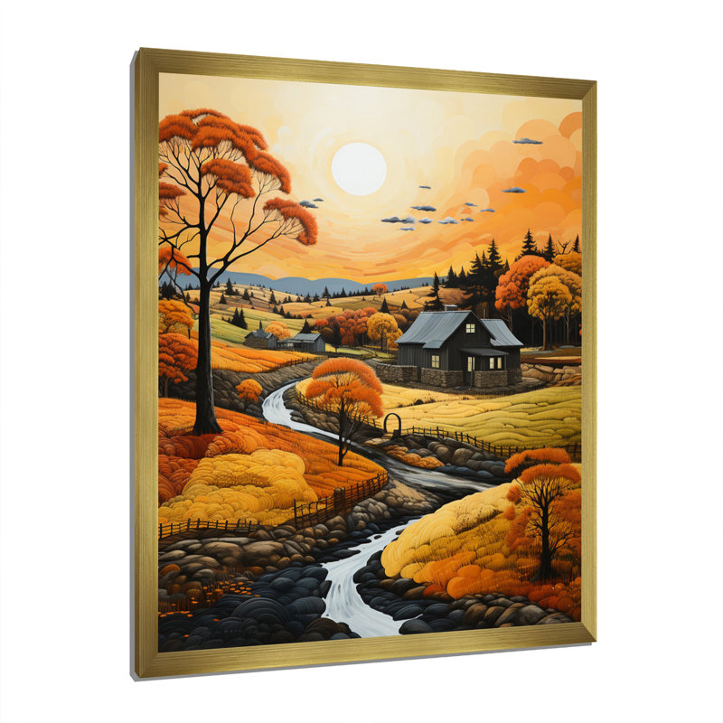 Essen Farm Autumn Hues Landscape III, reproduction d'art sur toile, H 44 po x l 34 po x P 1,5 po, Encadrement doré